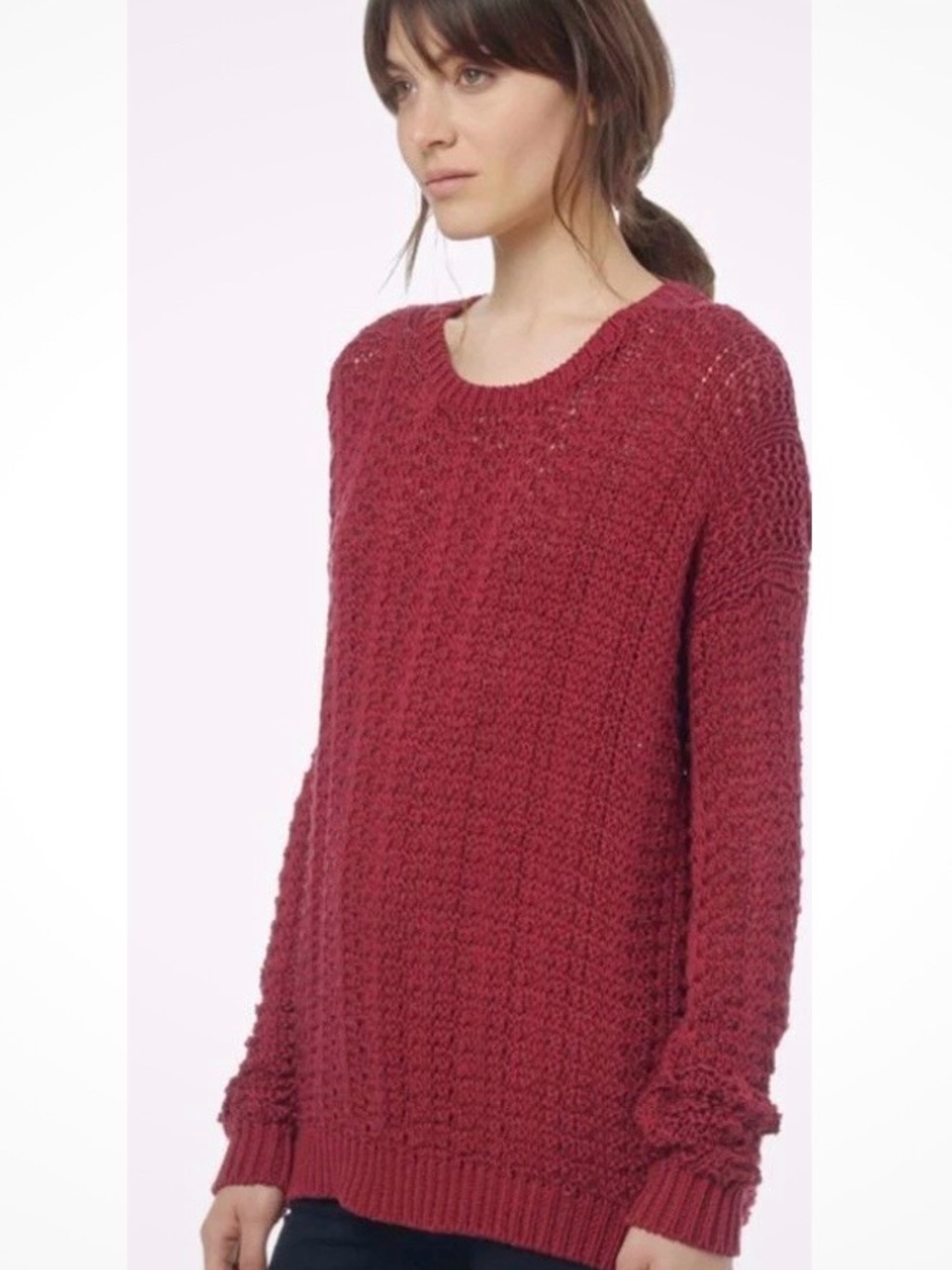 VINCE Mercerized Texture Cotton Chunky Knit Sweater Rhubarb Red $395 sz L